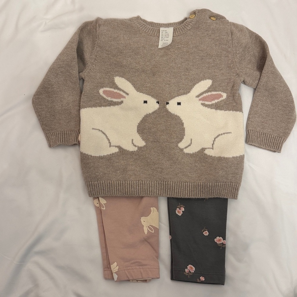 SET Bunny Knit Sweater & 2 Leggings - Picture 2 of 5